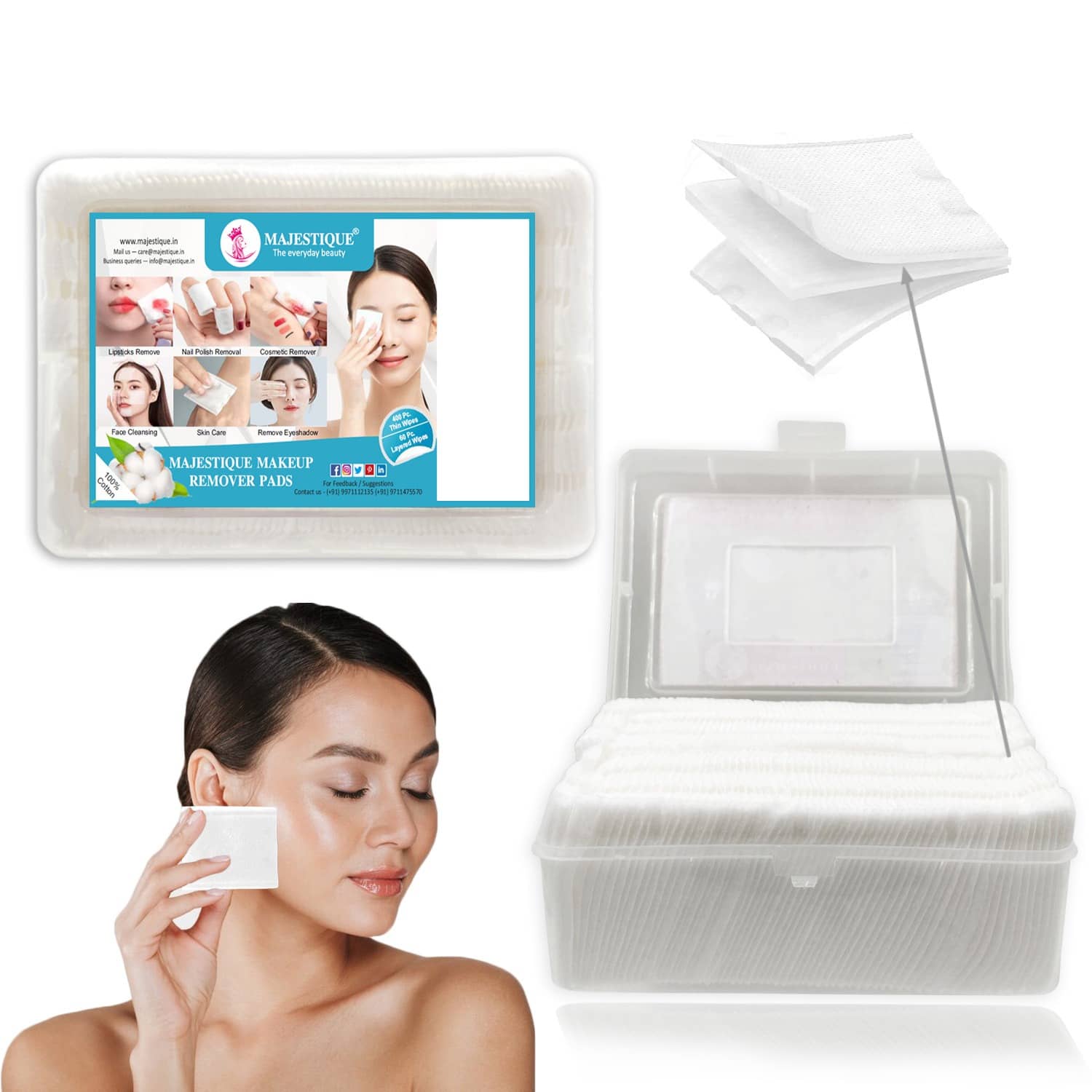 Majestique 460Count Facial Cotton Pads Soft And Makeup Remover Wipes For Effective Facial Cleansing