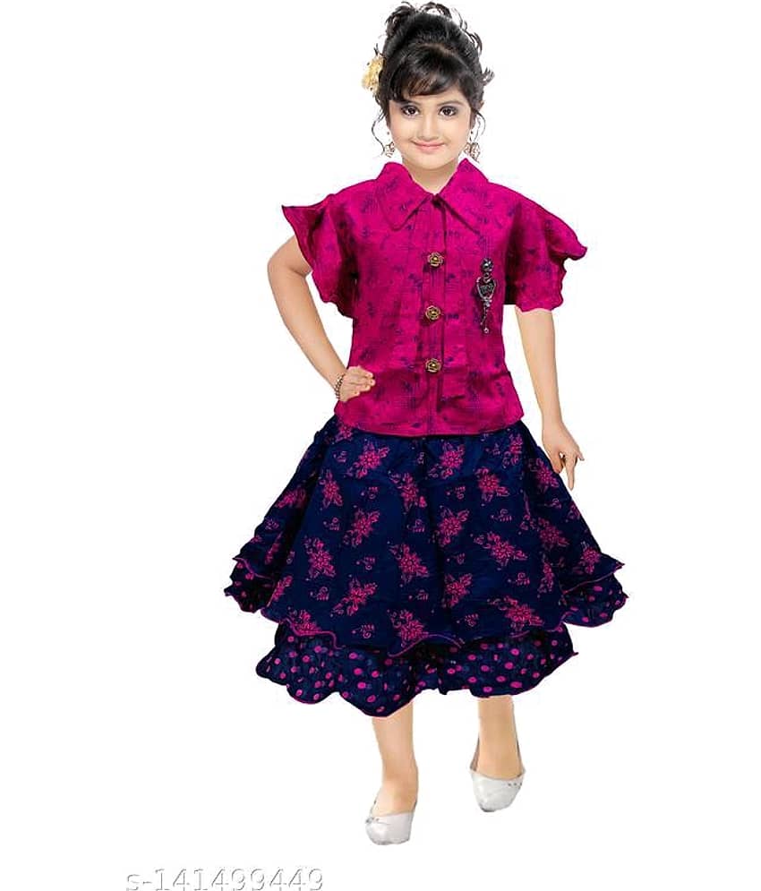 Mullick the designer Pack of 1 Girls Rayon Top With Skirt ( Blue & Pink )
