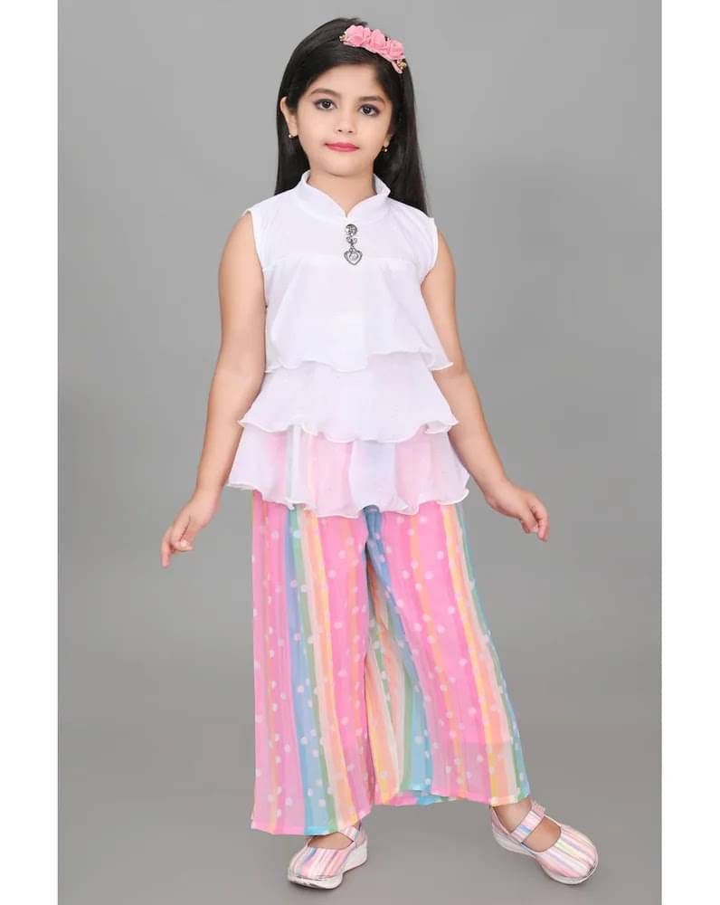     			Mullick the designer Pack of 1 Girls Silk Blend Top With Palazzo ( Multi )