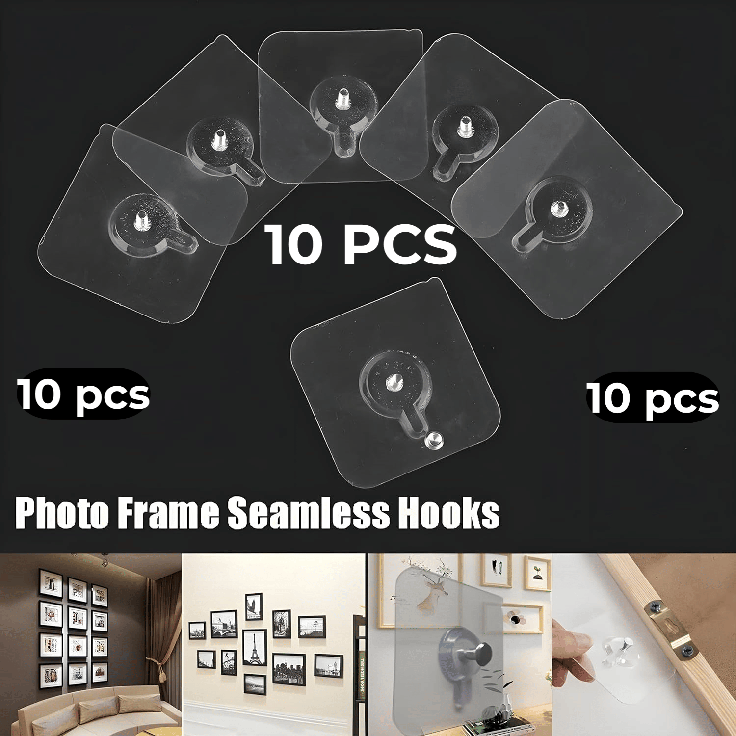 Photo Frame Hooks & Wall Hangers Tex Hooks Pack of 10 for Wall Heavy Duty, Self Adhesive Hook, Wall hangings, Kitchen Accessories Items,