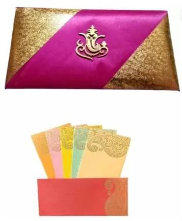     			Posshe Designer Work Cash Box, Shagun Box, Gaddi box Envelope with 5 Shagun Lifafa Envelopes (Pack of 2 Silver)