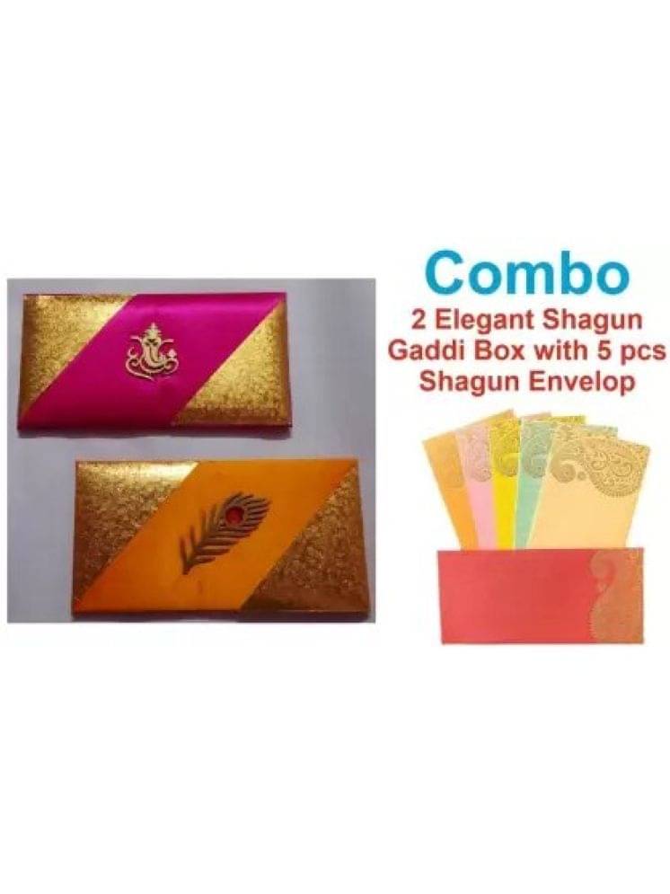     			Posshe Posshe 2 Elegant Shagun Gaddi Box With 5 Pcs Shagun Envelope Combo Envelopes (Pack of 2 Pink, Yellow)