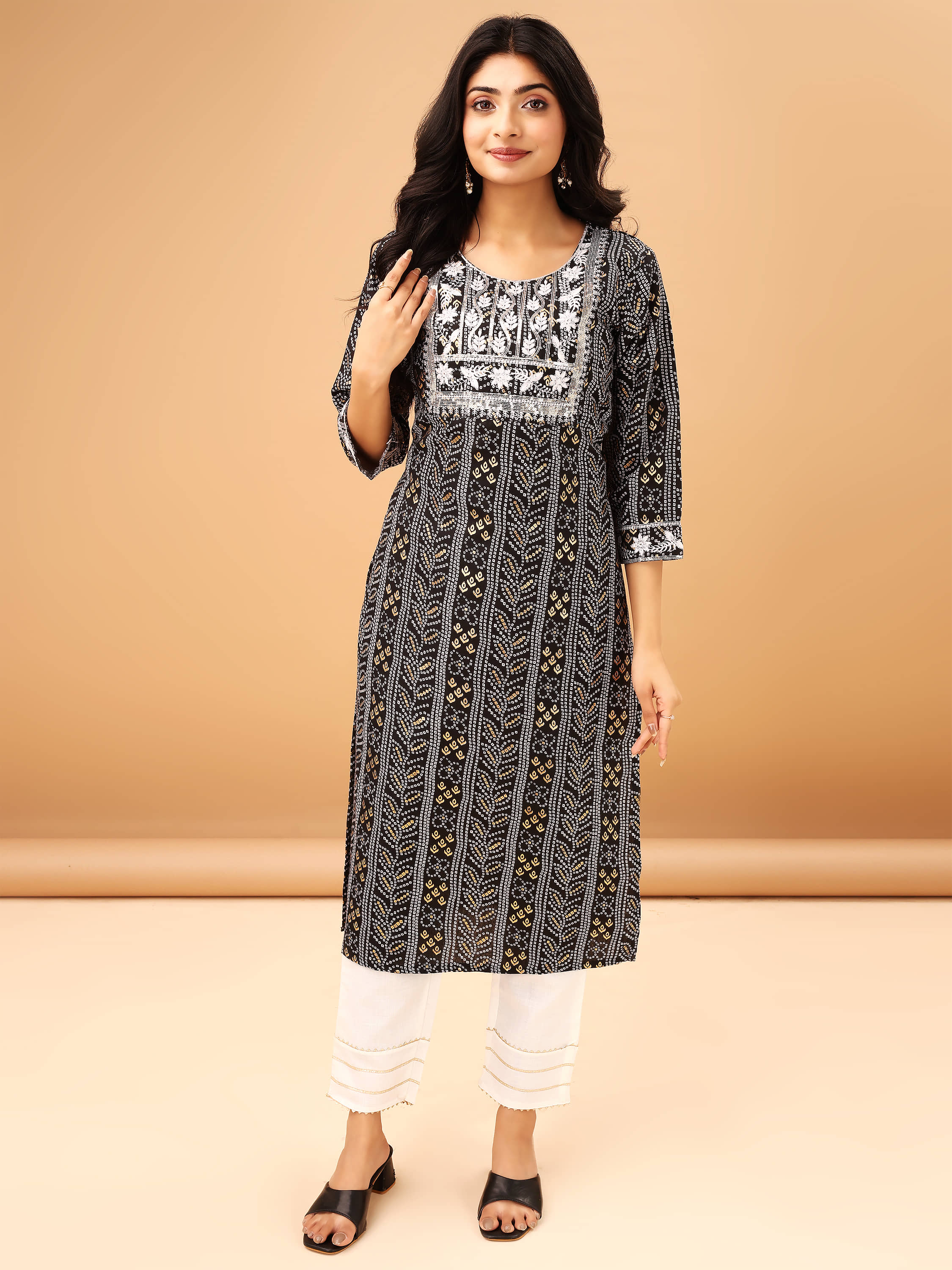 TRAHIMAM Cotton Blend Printed Kurti With Pants Women's Stitched Salwar Suit - Black ( Pack of 1 )