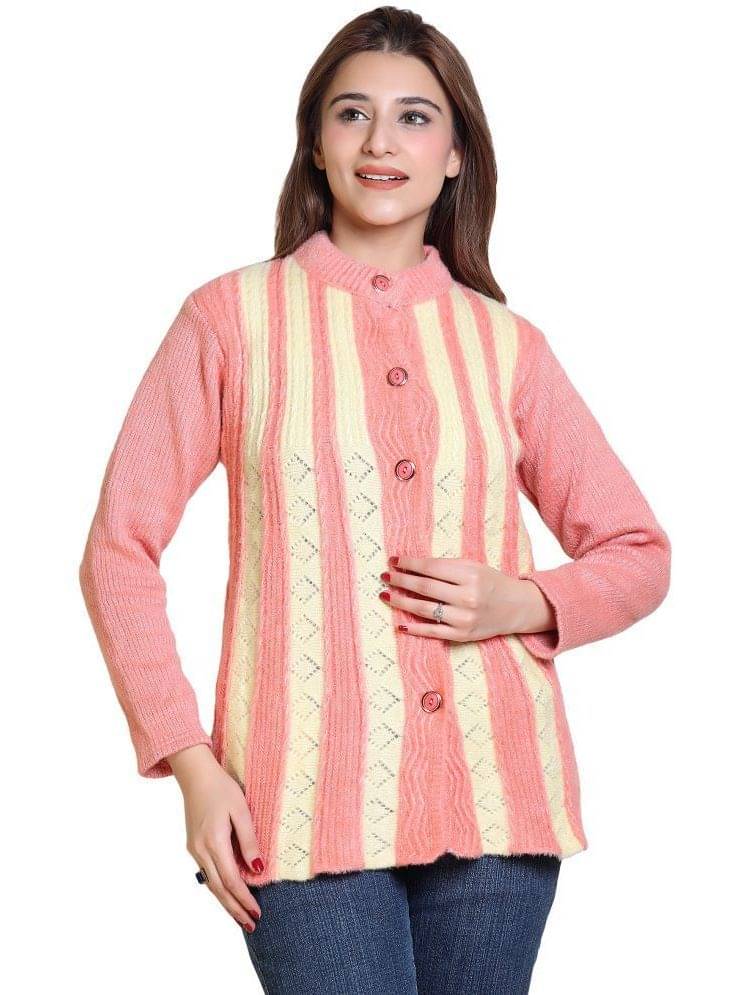     			Whyme Fashion Acro Wool Round Neck Women's Buttoned Cardigans - Pink ( Single )