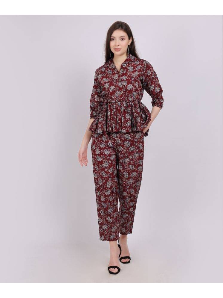     			aumbe Women Printed Tunic With Trousers Co-Ord Set ( Maroon )