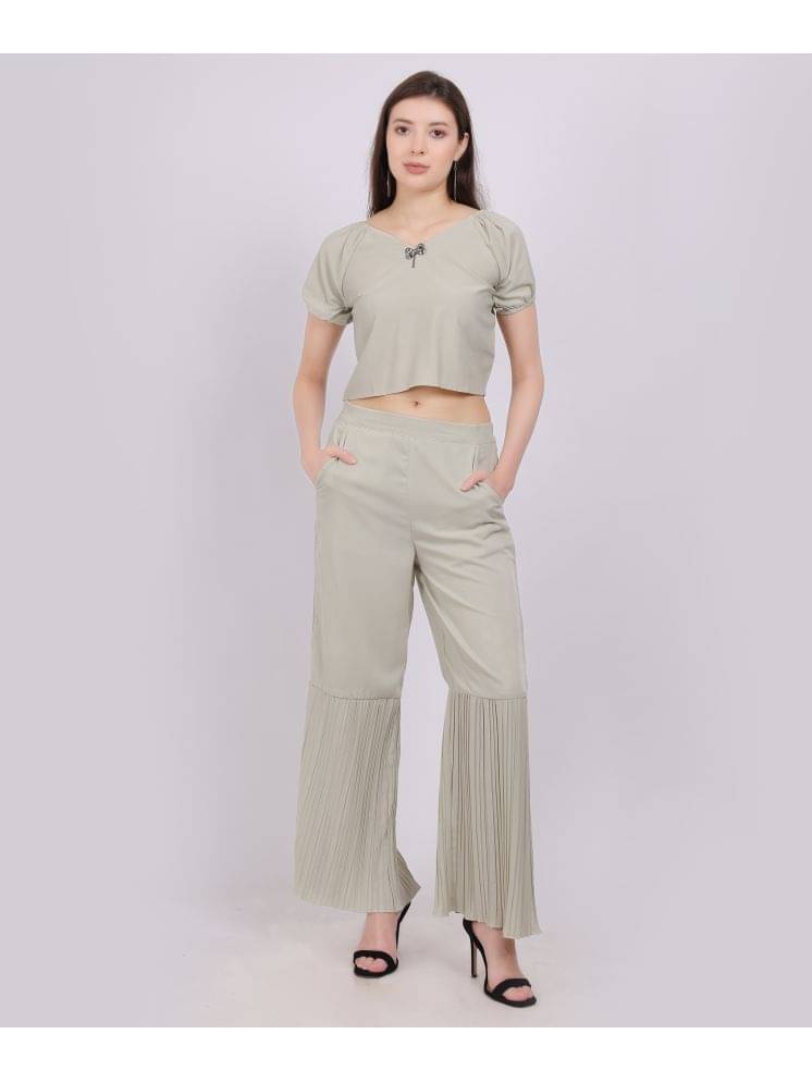     			aumbe Women Solid Top With Trousers Co-Ord Set ( Mint Green )