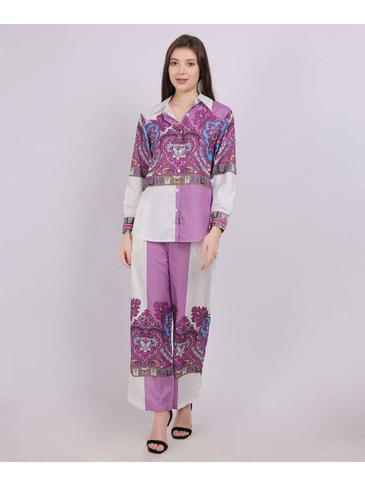     			aumbe Women Printed Tunic With Trousers Co-Ord Set ( Purple )