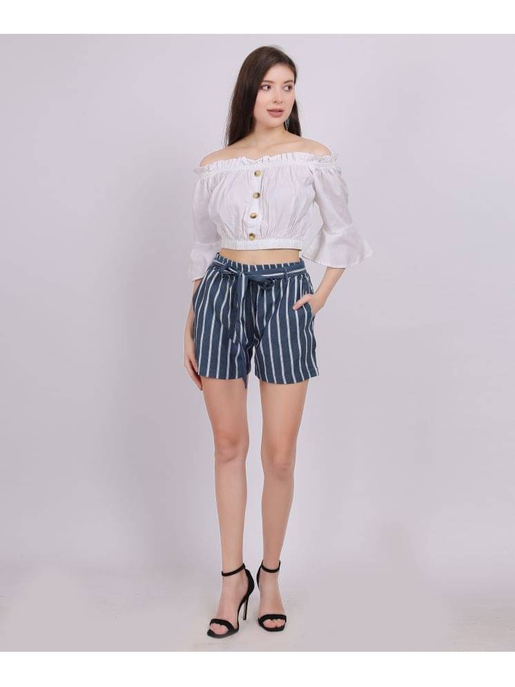     			aumbe Women Solid Top With Shorts Co-Ord Set ( White )