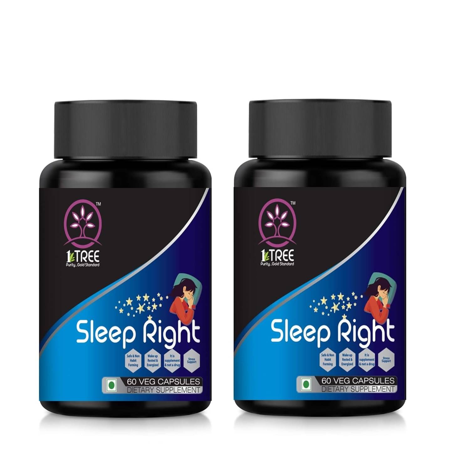     			1 Tree Sleep Capsule | Reduce Stress & Anxiety (Pack Of 2) Capsule 60 gm Pack of 2
