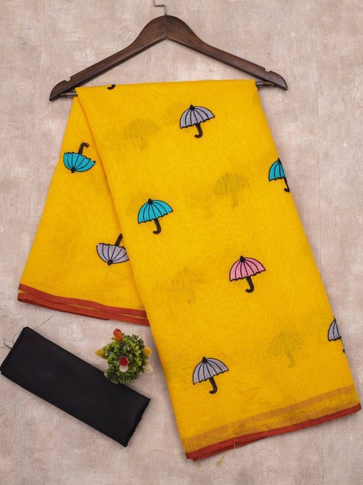 A TO Z CART Chanderi Embroidered Saree With Unstitched Blouse Piece ( Yellow ) A TO Z CART Chanderi Embroidered Saree With Unstitched Blouse Piece ( Yellow )