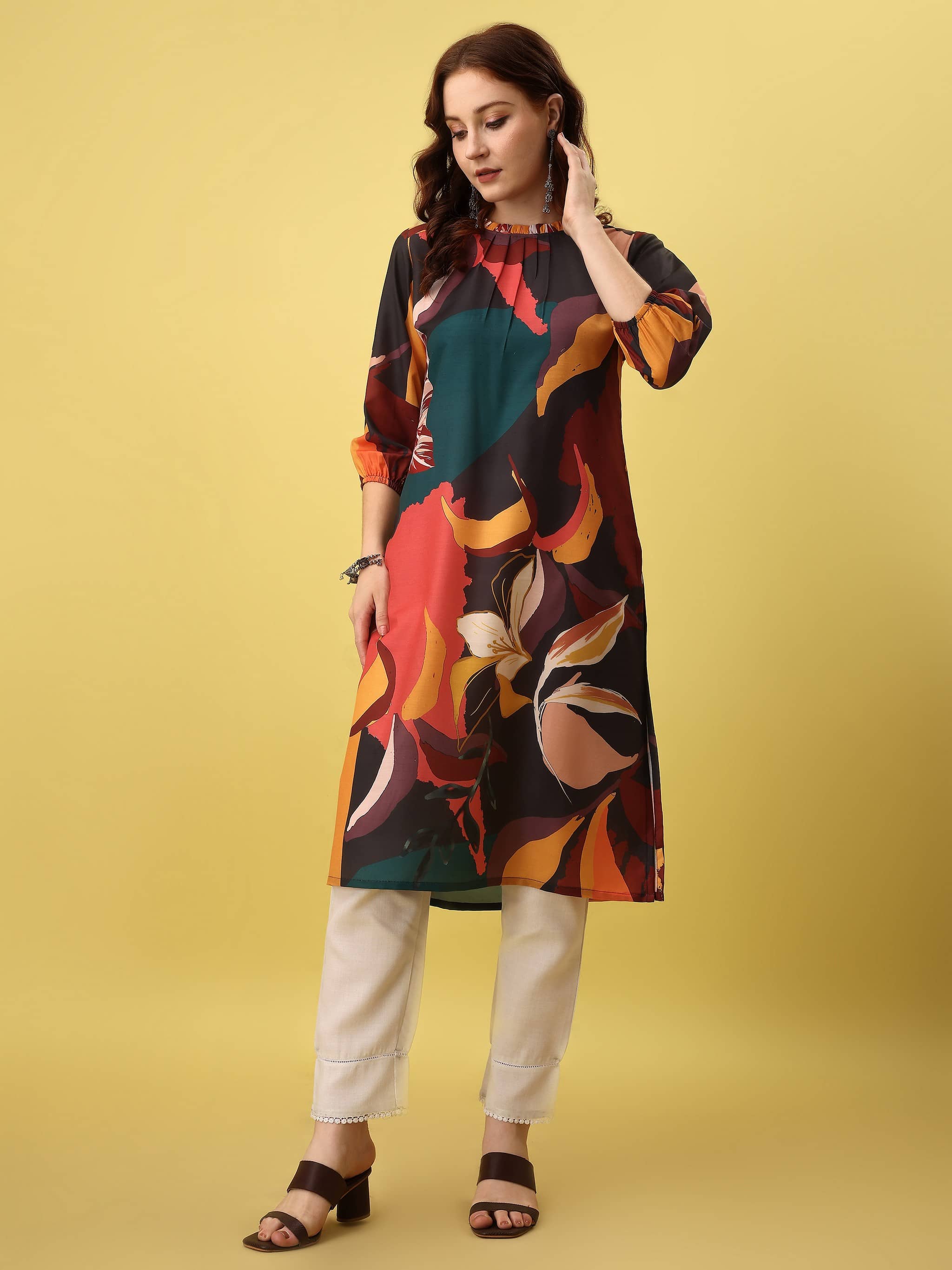 Amarasha Silk Blend Printed Straight Women's Kurti - Peach ( Pack of 1 ) - Kurtis, Tunics | Buy online on ZillyBuy