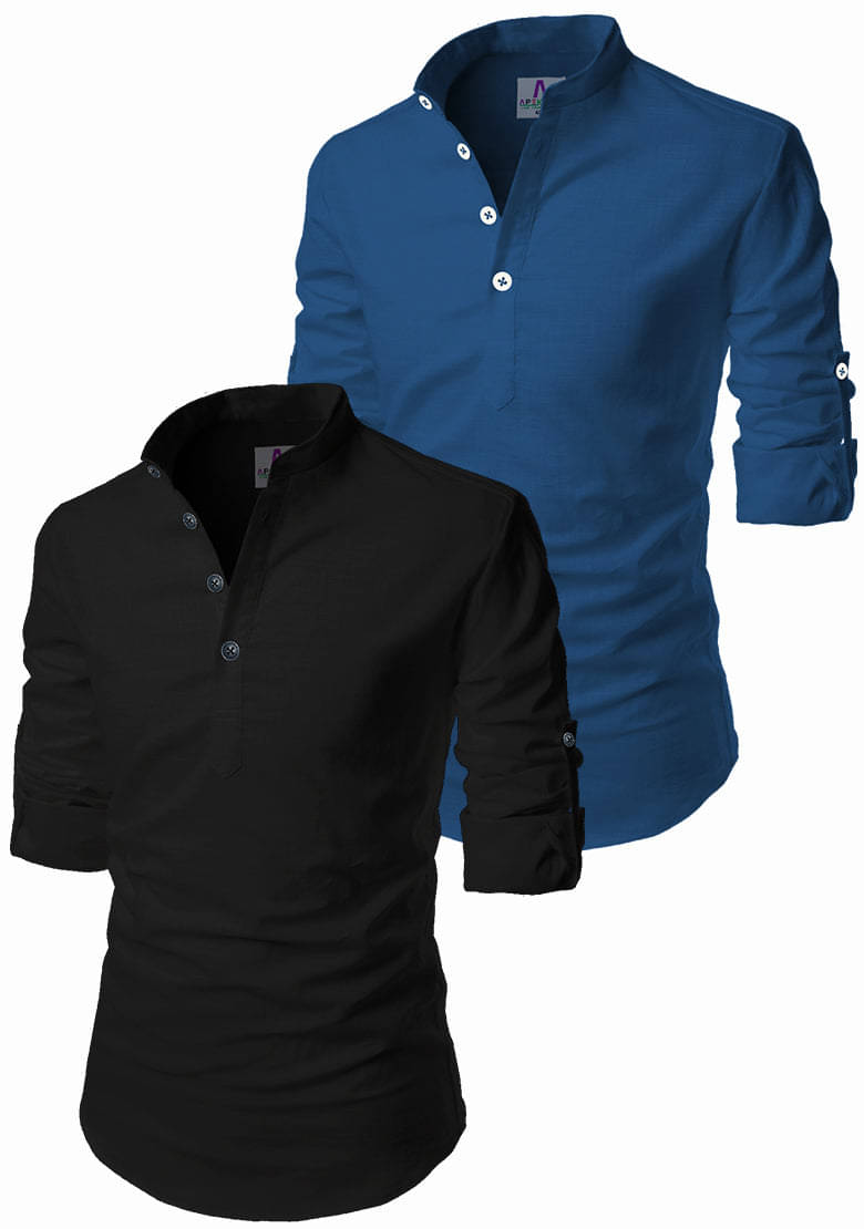     			Apektra Dark Indigo Cotton Blend Men's Regular Kurta ( Pack of 2 )