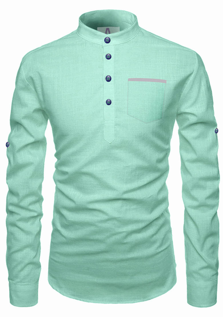 Apektra Light Green Cotton Men's Shirt Style Kurta ( Pack of 1 ) Apektra Light Green Cotton Men's Shirt Style Kurta ( Pack of 1 )