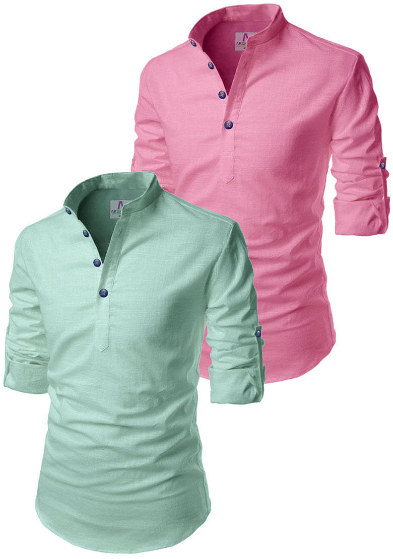     			Apektra Lime Green Cotton Blend Men's Regular Kurta ( Pack of 2 )
