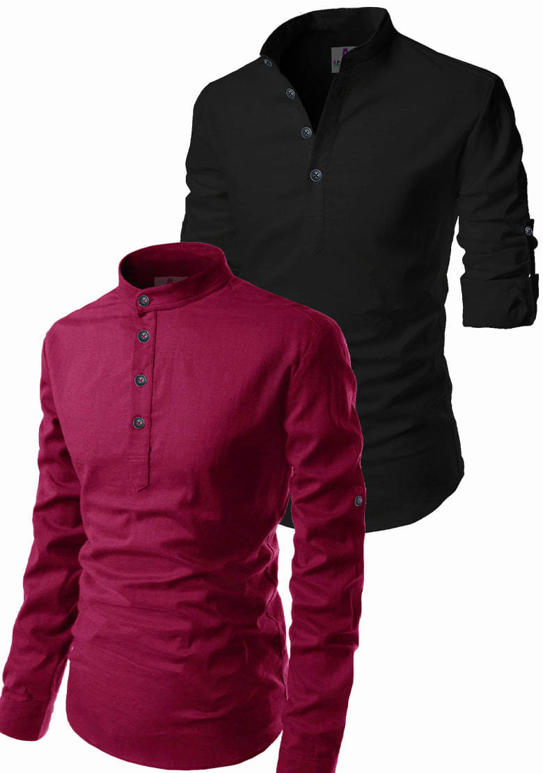 Apektra Maroon Cotton Blend Men's Regular Kurta ( Pack of 2 ) Apektra Maroon Cotton Blend Men's Regular Kurta ( Pack of 2 )