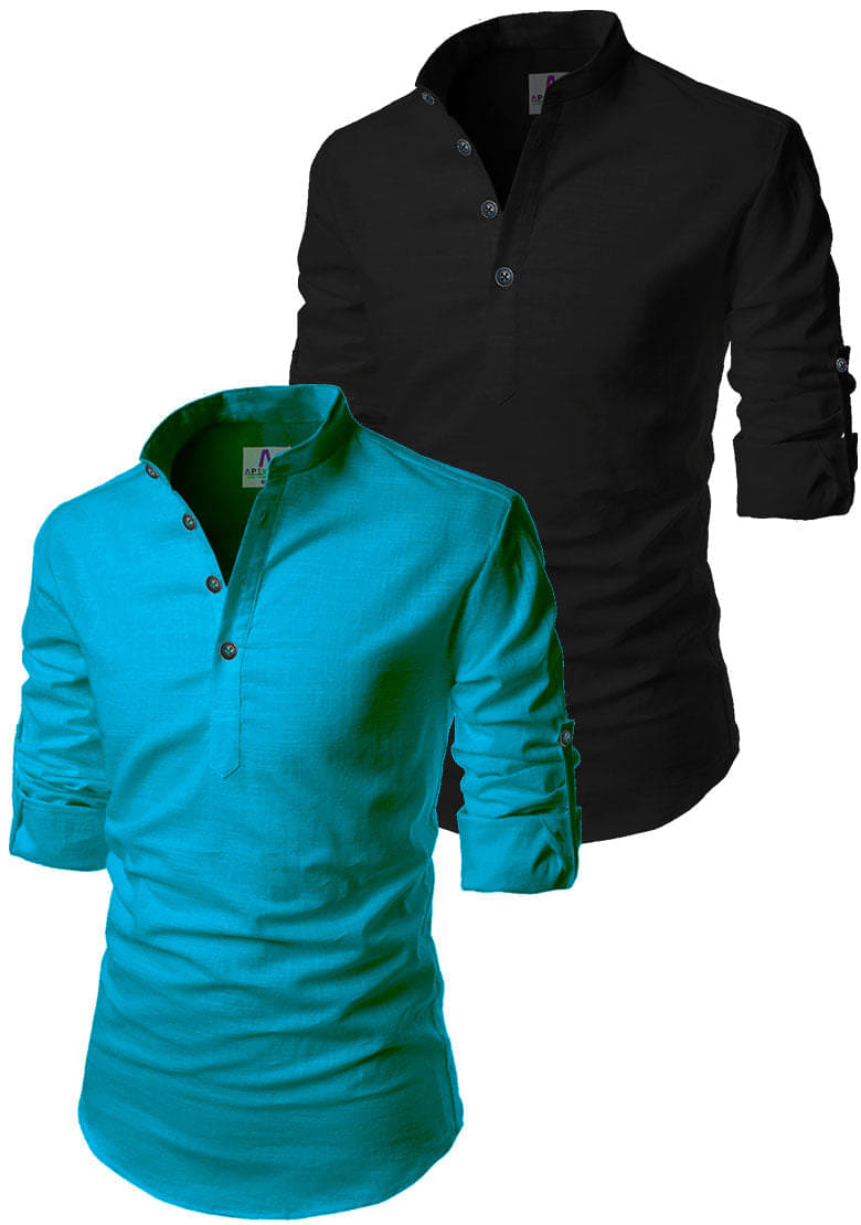 Apektra Teal Cotton Blend Men's Regular Kurta ( Pack of 2 ) Apektra Teal Cotton Blend Men's Regular Kurta ( Pack of 2 )