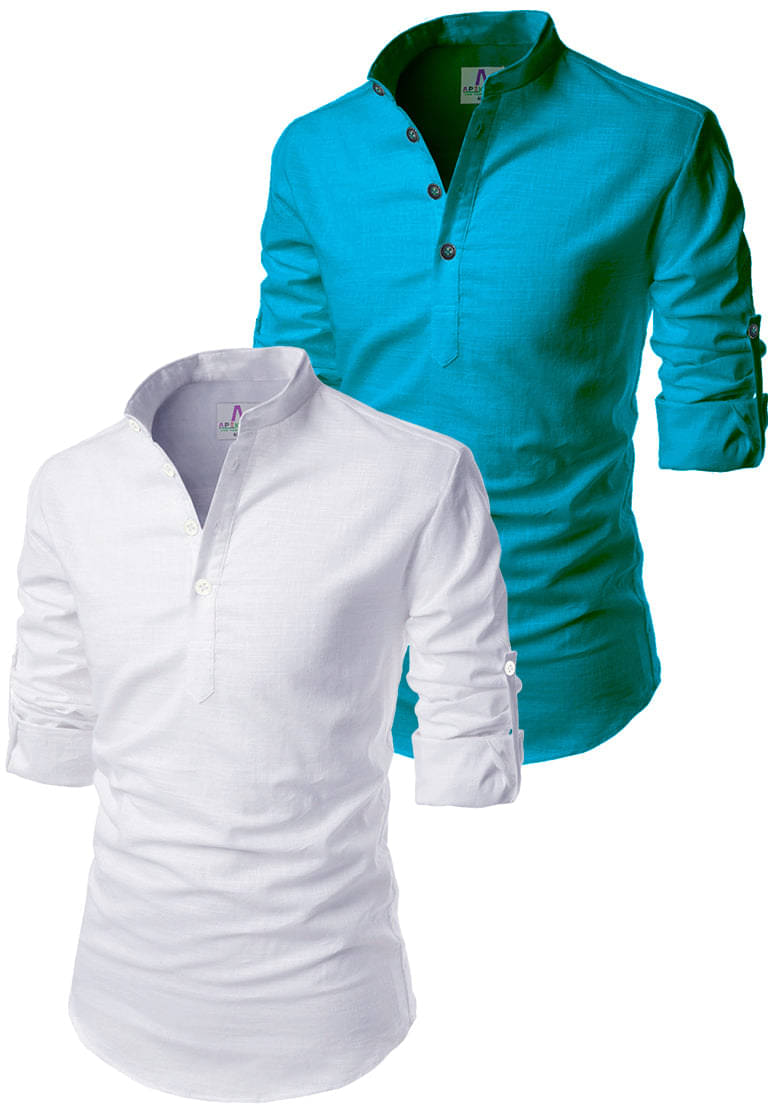     			Apektra Turquoise Cotton Blend Men's Regular Kurta ( Pack of 2 )
