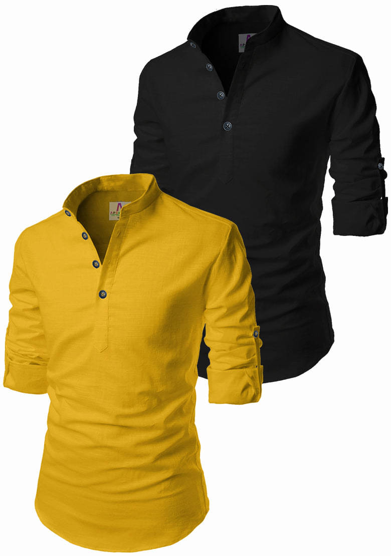     			Apektra Yellow Cotton Blend Men's Regular Kurta ( Pack of 2 )