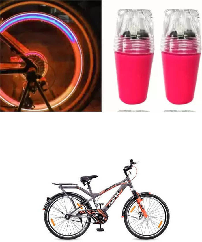     			Cycle Fancy Tyre Light,Tyre Valve Cap (Multicolor, Pack Of 2) For Leader Bruce 26T FS Front Disc