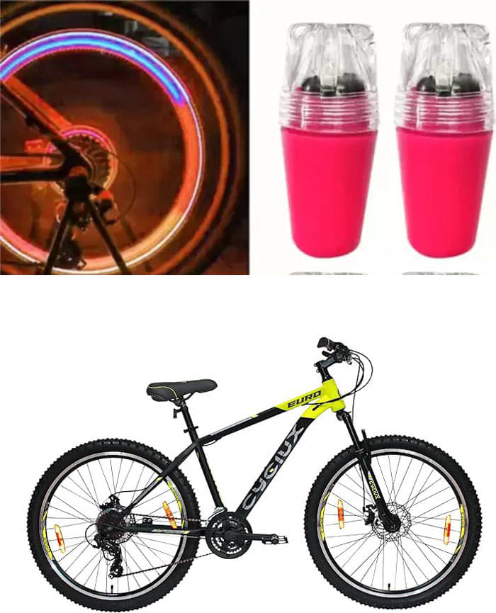 Cycle Fancy Tyre Light,Tyre Valve Cap (Multicolor, Pack Of 2) For CYCLUX EURO 26T MULTI SPEED     			Cycle Fancy Tyre Light,Tyre Valve Cap (Multicolor, Pack Of 2) For CYCLUX EURO 26T MULTI SPEED