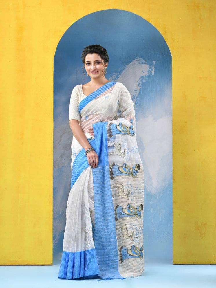     			Desh Bidesh Cotton Embroidered Saree With Unstitched Blouse Piece ( Blue )