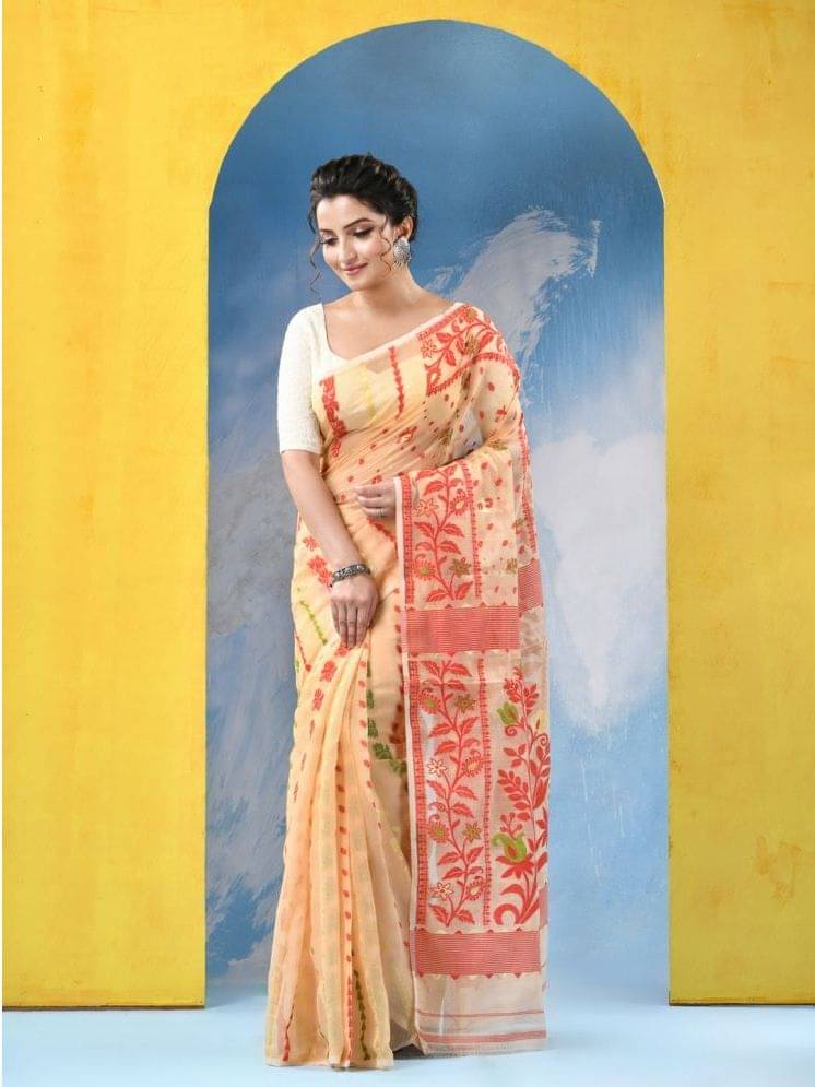     			Desh Bidesh Cotton Printed Saree Without Blouse Piece ( Cream )