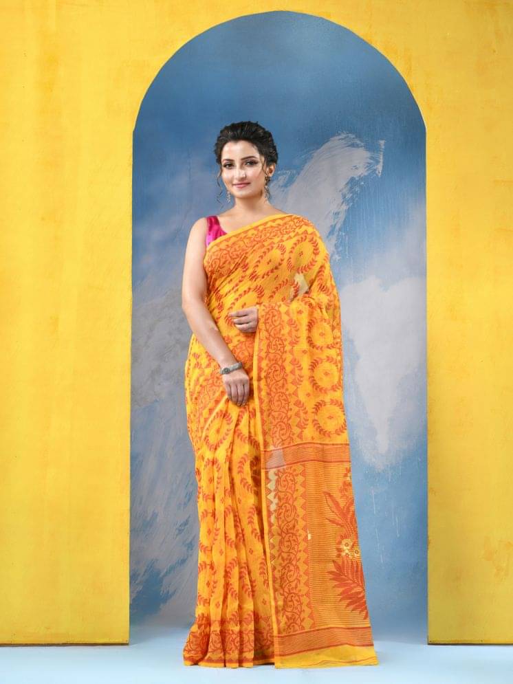 Desh Bidesh Cotton Printed Saree Without Blouse Piece ( Yellow ) Desh Bidesh Cotton Printed Saree Without Blouse Piece ( Yellow )