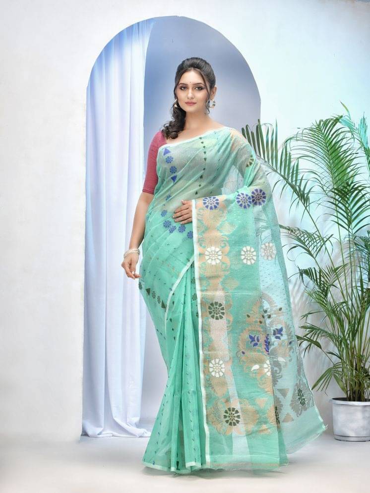     			Desh Bidesh Cotton Silk Printed Saree Without Blouse Piece ( Blue )