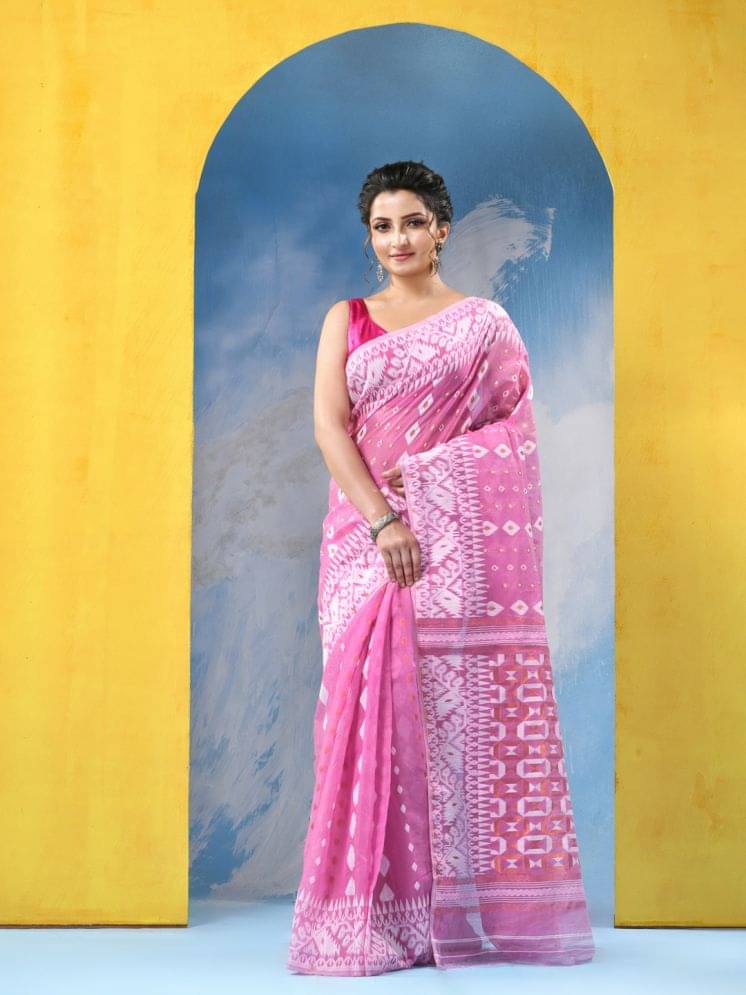     			Desh Bidesh Cotton Woven Saree Without Blouse Piece ( Pink )