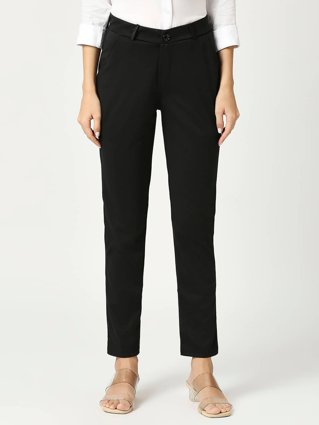     			FITHUB Black Cotton Blend Slim Women's Formal Pants ( Pack of 1 )