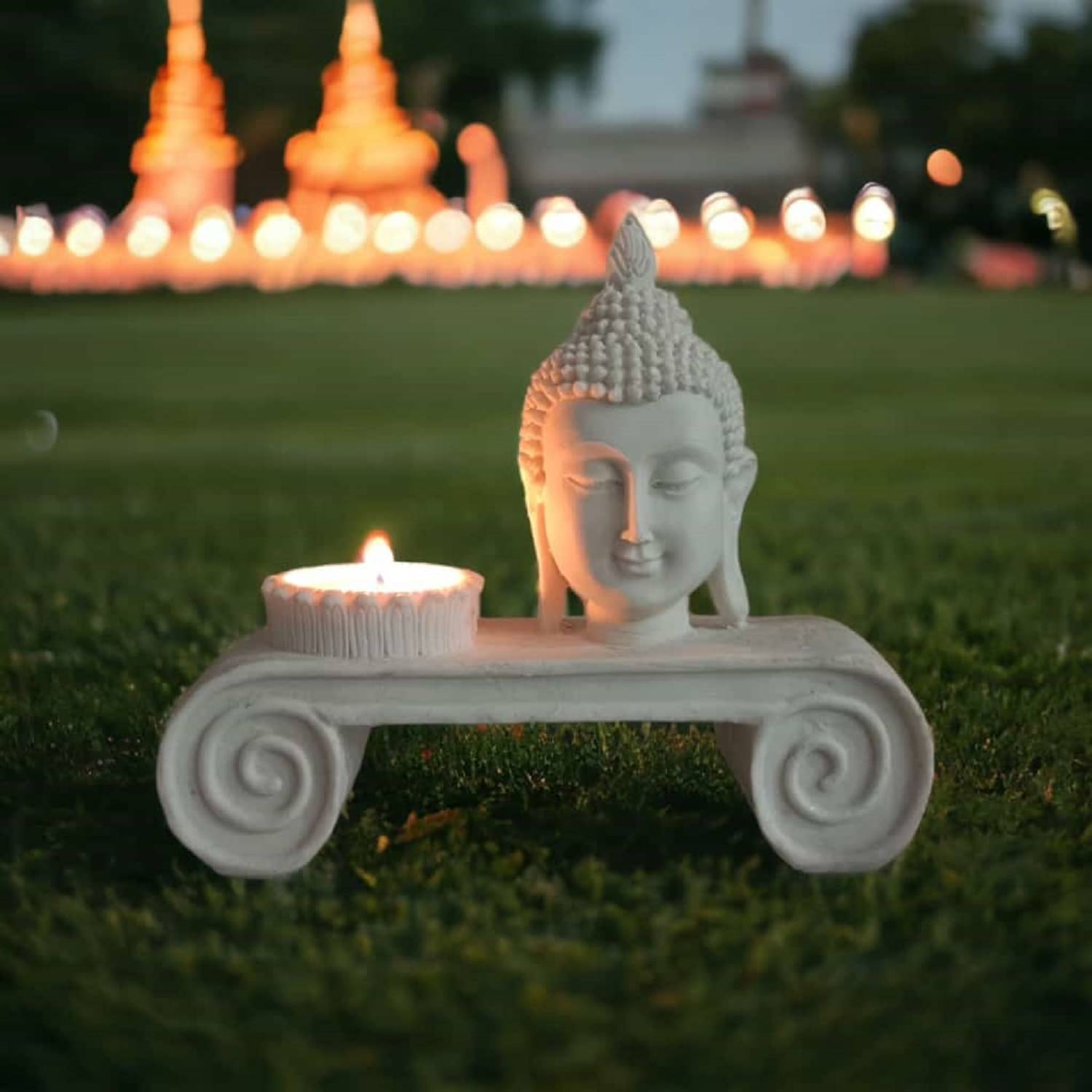     			GLOBAL AROMA White Table Top Marble Tea Light Holder - Pack of 1