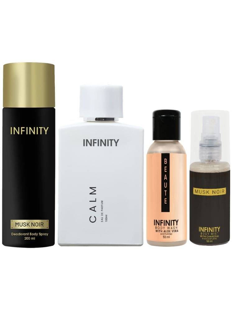     			Infinity Calm Perfume, Musk Noir Deodorant, Beaute Body Wash & Musk Noir Body Mist Pack of 4