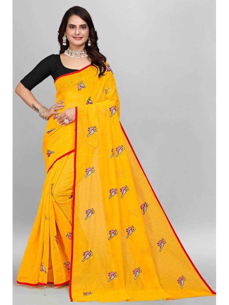 JULEE Chanderi Embroidered Saree With Unstitched Blouse Piece ( Yellow ) JULEE Chanderi Embroidered Saree With Unstitched Blouse Piece ( Yellow )