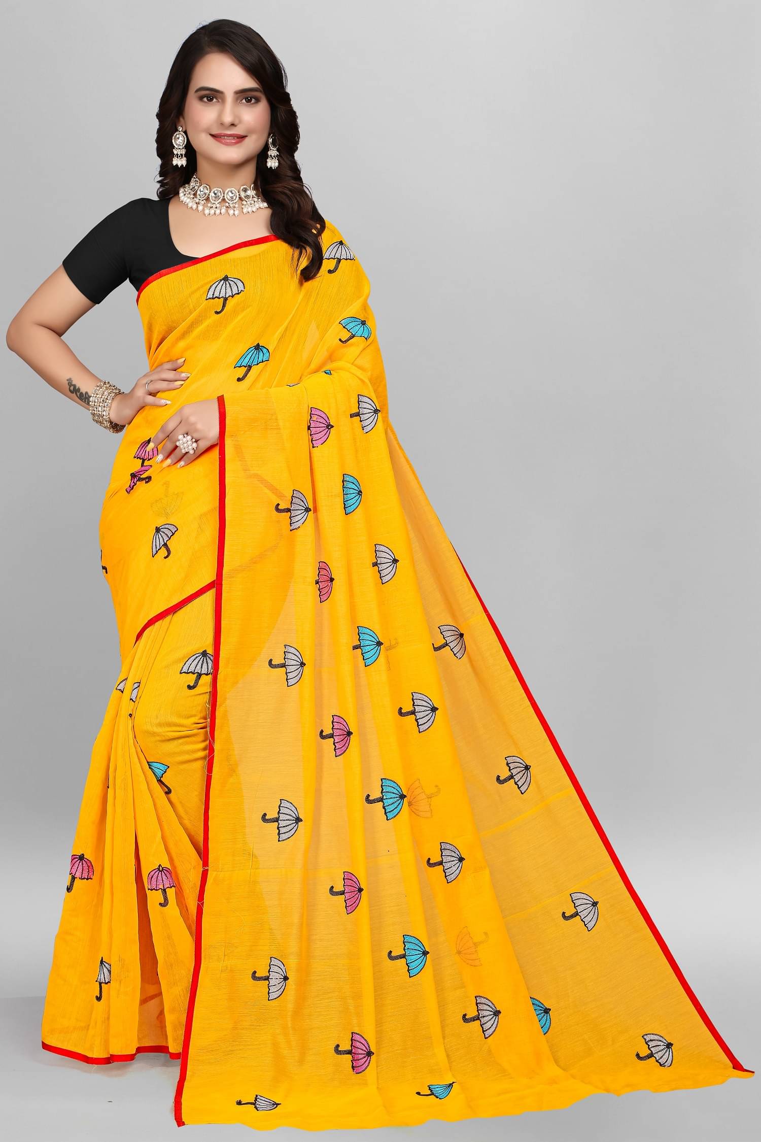     			JULEE Chanderi Embroidered Saree With Unstitched Blouse Piece ( Yellow )