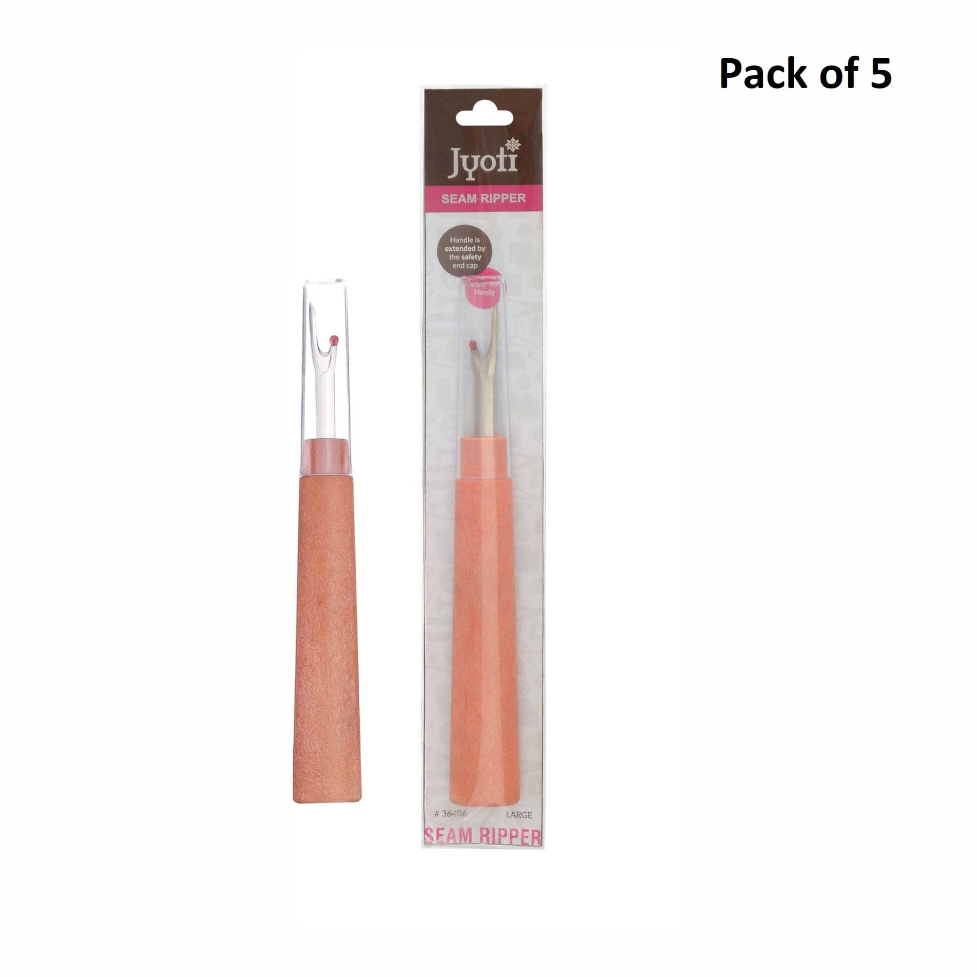    			Jyoti 36406 Premium Plastic Seam Ripper Stainless Steel Thread Cutter Stitch Unpicker and Opener Sewing Tool with Cover Handy Remover DIY Craft, Large - Pack of 5 Pieces