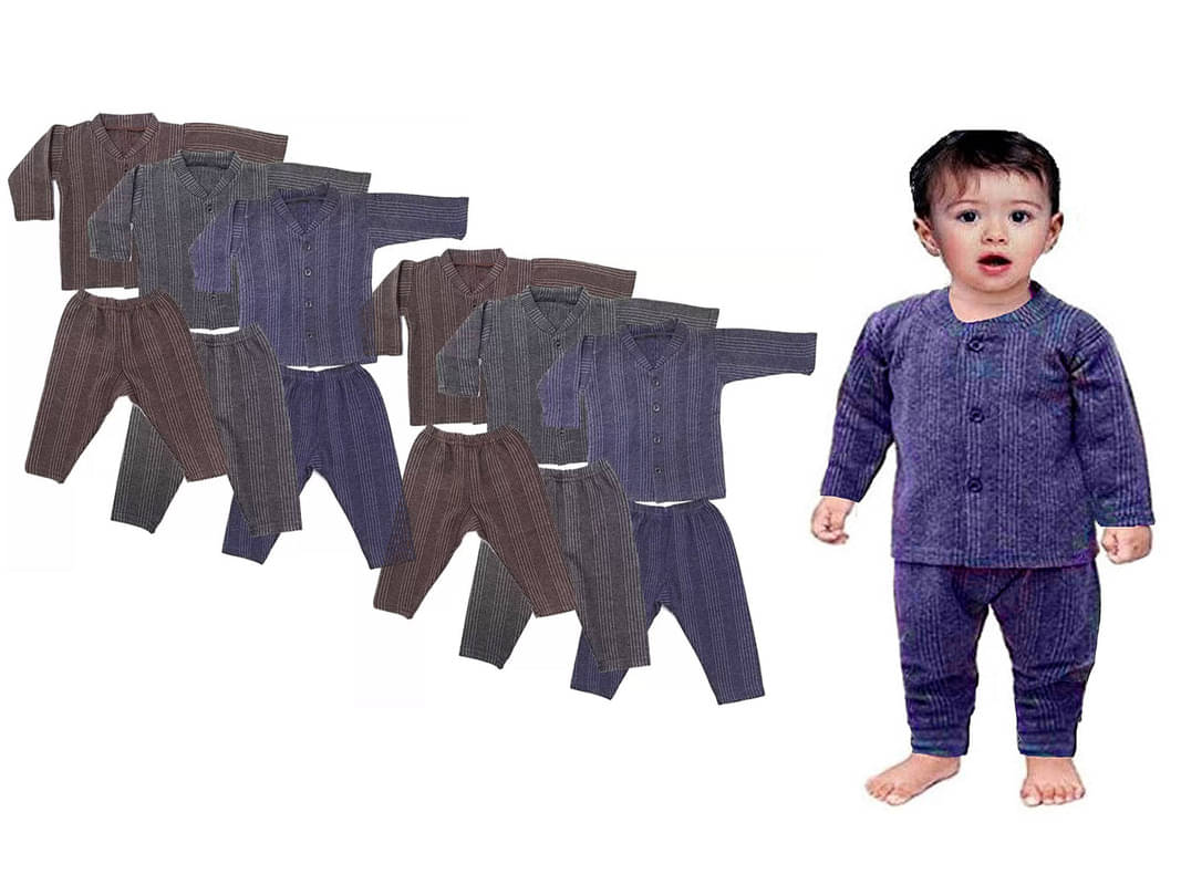     			Kids Front Open Baby Thermal Suit Top & Pajama Set for Baby Boys & Baby Girls, Pack of 6 (Multicolor)