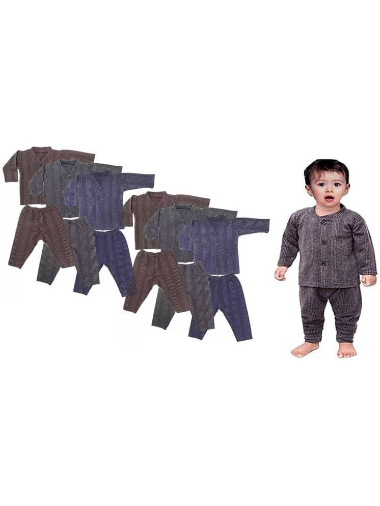 Kids Front Open Baby Thermal Suit Top & Pajama Set for Baby Boys & Baby Girls, Pack of 6 (Multicolor) Kids Front Open Baby Thermal Suit Top & Pajama Set for Baby Boys & Baby Girls, Pack of 6 (Multicolor)