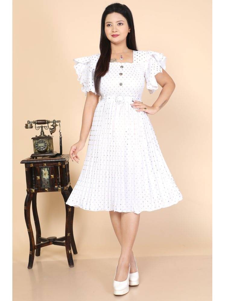 NEWSIFA Women Cotton Blend Printed Fit & Flare Dress ( White ) NEWSIFA Women Cotton Blend Printed Fit & Flare Dress ( White )