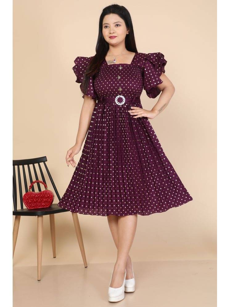 NEWSIFA Women Cotton Blend Printed Fit & Flare Dress ( Maroon ) NEWSIFA Women Cotton Blend Printed Fit & Flare Dress ( Maroon )