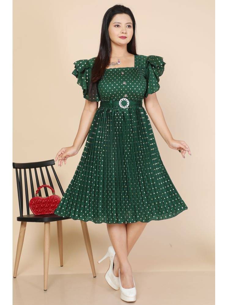     			NEWSIFA Women Cotton Blend Printed Fit & Flare Dress ( Green )