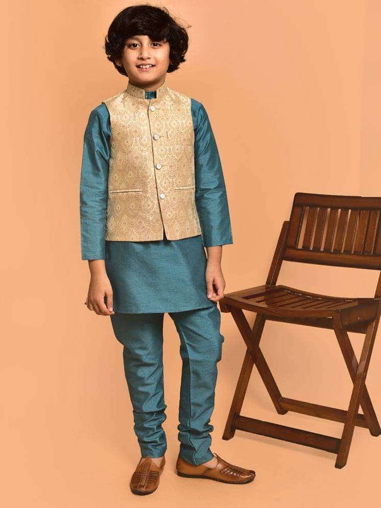 PRINTCULTR Boys Silk Blue Kurta Pant Set ( Pack of 1 ) PRINTCULTR Boys Silk Blue Kurta Pant Set ( Pack of 1 )