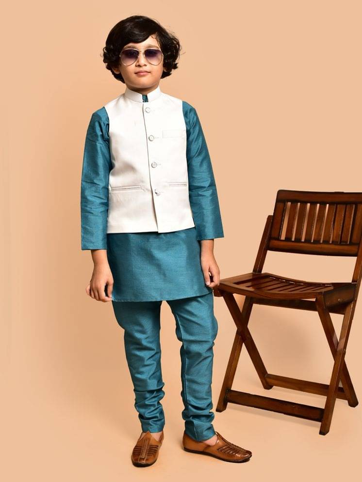 PRINTCULTR Boys Silk Solid - Pattern Kurta Pant Set ( Blue , Pack of 1 )     			PRINTCULTR Boys Silk Solid - Pattern Kurta Pant Set ( Blue , Pack of 1 )