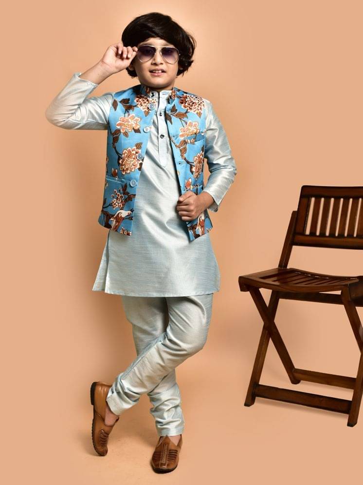 PRINTCULTR Boys Silk Blue Kurta Pant Set ( Pack of 1 ) PRINTCULTR Boys Silk Blue Kurta Pant Set ( Pack of 1 )