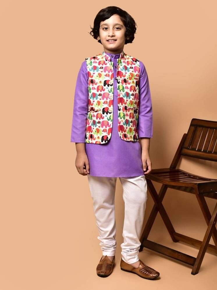 PRINTCULTR Boys Cotton Blend Animal - Pattern Kurta Pant Set ( Lavender , Pack of 1 ) PRINTCULTR Boys Cotton Blend Animal - Pattern Kurta Pant Set ( Lavender , Pack of 1 )
