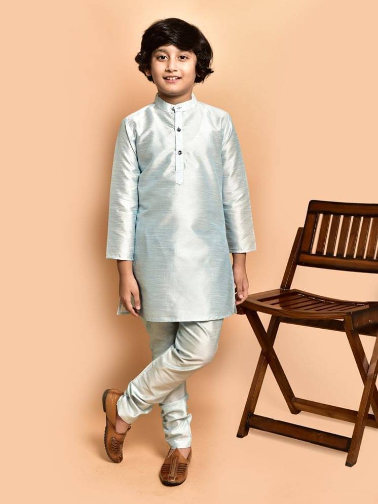 PRINTCULTR Boys Silk Abstract - Pattern Kurta Pant Set ( Light Blue , Pack of 1 ) PRINTCULTR Boys Silk Abstract - Pattern Kurta Pant Set ( Light Blue , Pack of 1 )