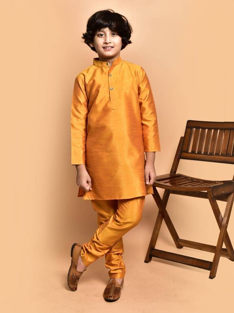     			PRINTCULTR Boys Silk Solid - Pattern Kurta Pant Set ( Mustard , Pack of 1 )