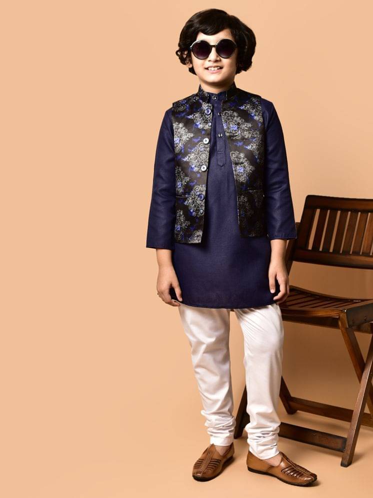PRINTCULTR Boys Cotton Blend Ethnic - Pattern Kurta Pant Set ( Navy Blue , Pack of 1 )     			PRINTCULTR Boys Cotton Blend Ethnic - Pattern Kurta Pant Set ( Navy Blue , Pack of 1 )