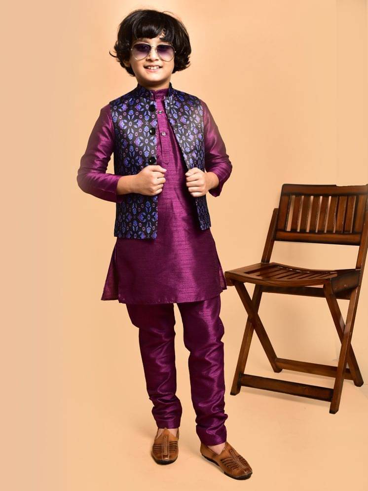 PRINTCULTR Boys Silk Purple Kurta Pant Set ( Pack of 1 ) PRINTCULTR Boys Silk Purple Kurta Pant Set ( Pack of 1 )