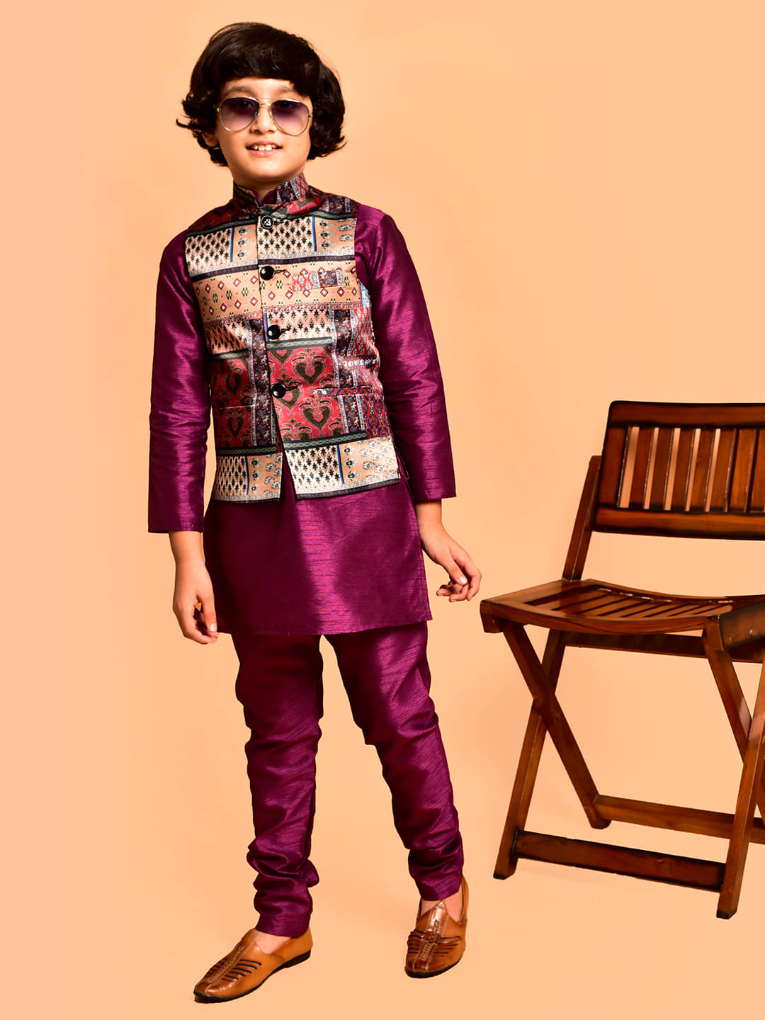 PRINTCULTR Boys Silk Purple Kurta Pant Set ( Pack of 1 ) PRINTCULTR Boys Silk Purple Kurta Pant Set ( Pack of 1 )