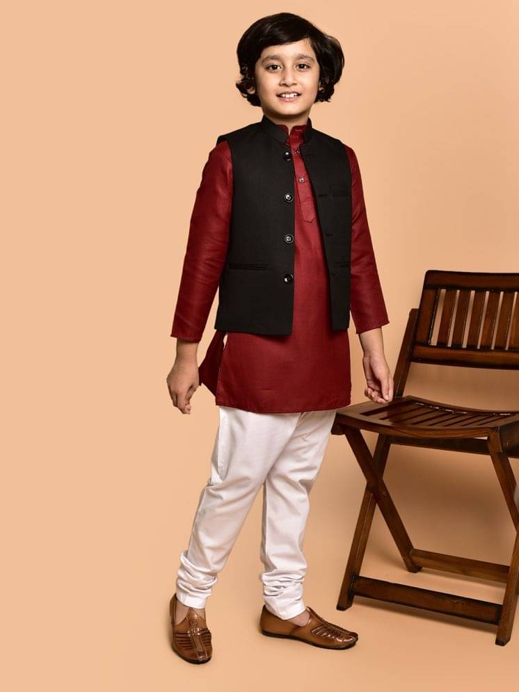 PRINTCULTR Boys Cotton Blend Solid - Pattern Kurta Pant Set ( Red , Pack of 1 ) PRINTCULTR Boys Cotton Blend Solid - Pattern Kurta Pant Set ( Red , Pack of 1 )